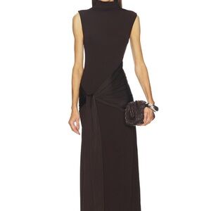SRG Sleeveless chocolate brown Maxi Dress with Waist Tie